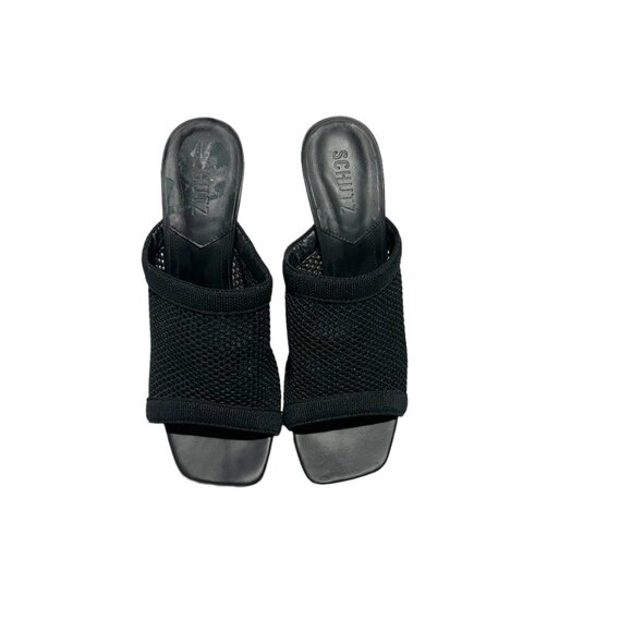 Schutz Sinara Mesh Heeled Slide Sandals Black - Picture 8 of 12